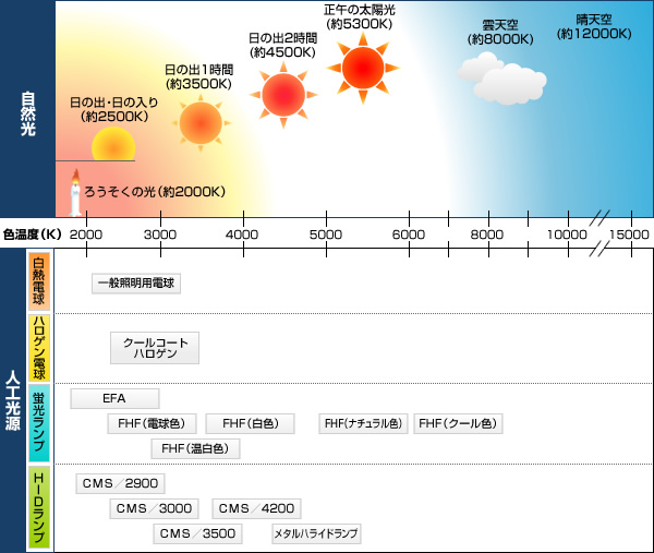 自然光と人工光源の図